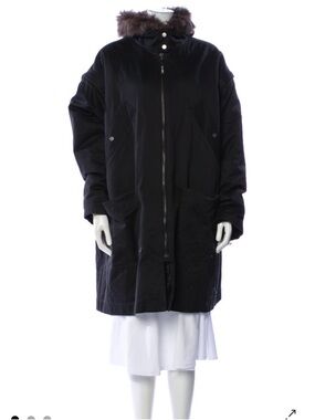 Yves Salomon Army Paris Shearling Lined Down Parka w/ Leather Hood FR 44 US 12